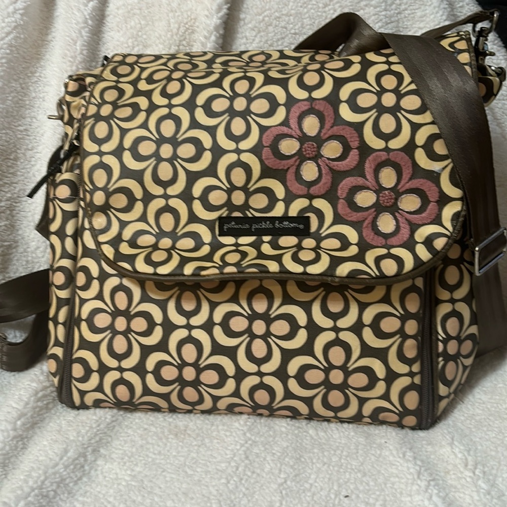 Petunia Pickle Bottom Boxy Backpack Diaper Bag w Changing Pad Gray Beige Pink